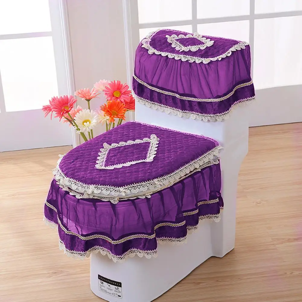 HobbyLane 3 шт., фланелевый кашемировый кружевной принт, украшение для дома, крышка резервуара для воды+ крышка для унитаза+ сиденье для унитаза