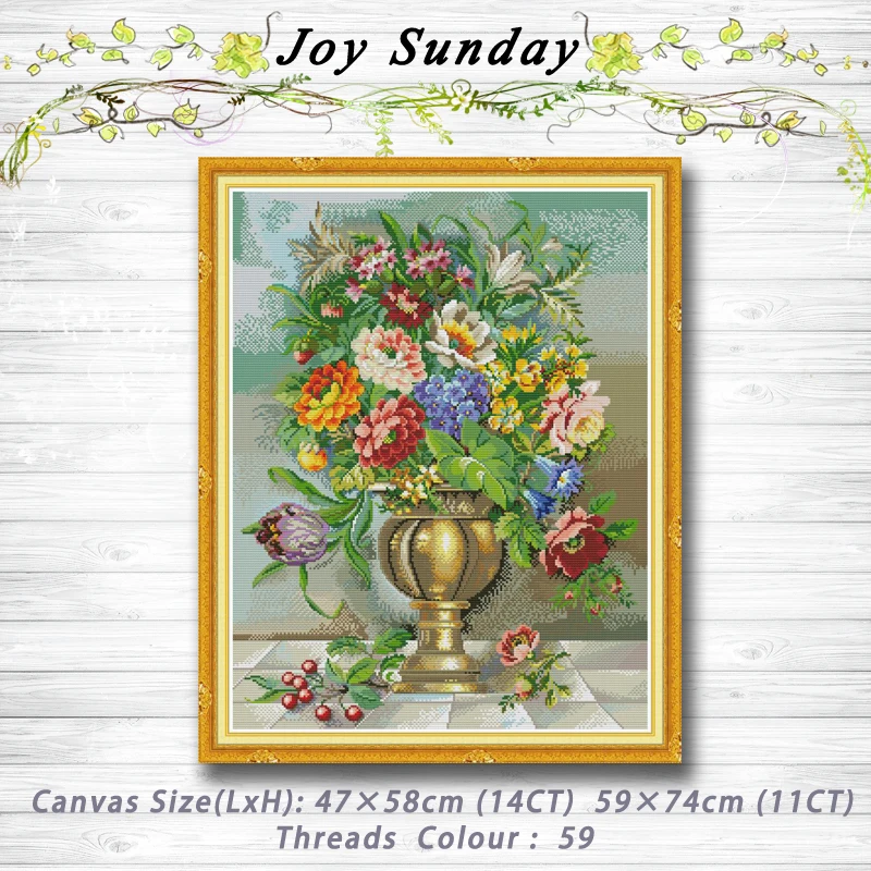

Oil painting flowers vase decor painting dmc 14CT 11CT counted cross stitch kits embroidery sets Needlework Sets Home decor