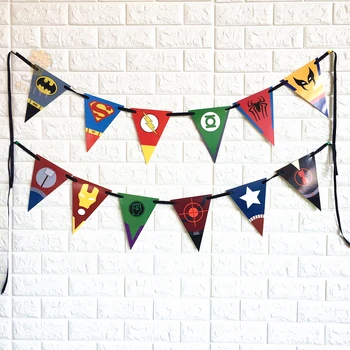 

Birthday Party Superhero Decoration Baby Shower Avengers Pennants Spierman Flags Kids Favors Batman Superman Hanging Bunting