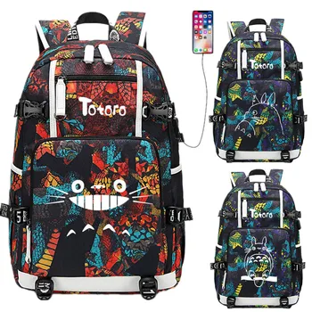 

Anime My Neighbor Totoro Cat Backpack USB Port Rucksack Bag Snake Pattern Student Teenagers School Bag travel Laptop Bag