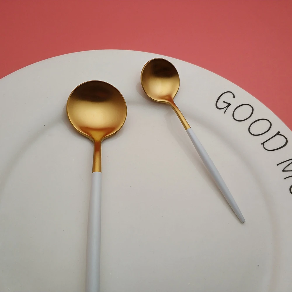Hot Sale Small Size fourchettes couteaux cuilleres silverware stainless steel White Gold cutlery fork spoon knife dining set