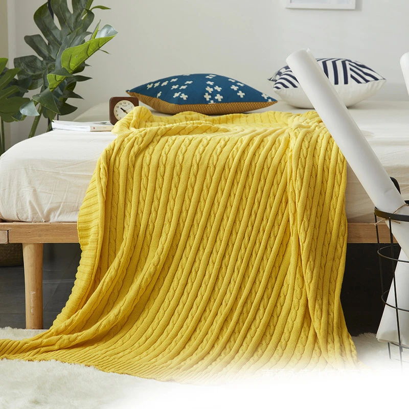 

Modern Twist Knitted Throw Thread Blanket Solid Color Cotton Blanket For Bed Travel TV Multifunction Nap Cover Blankets Mantas