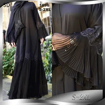 

Fashion Pleated Embroidery Abaya for Muslim Adult Female Full Length Prayer Islamic Cardigan Dress with Belt