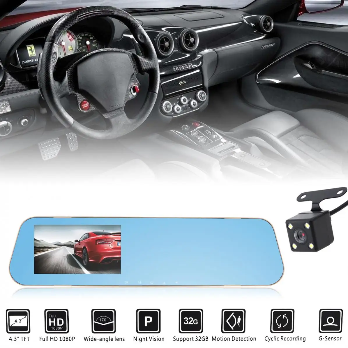 

4.3Inch Dual Lens Full HD 1080P 170° Wide Angle Car DVR Camera Recorder Dash Cam New