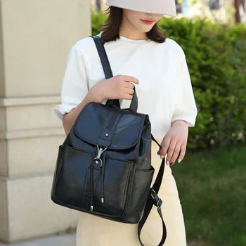 

LJL-Ladies Shoulder Bags Girls Leather School Bags Female Students Shoulder Bags Women Backpacks Black