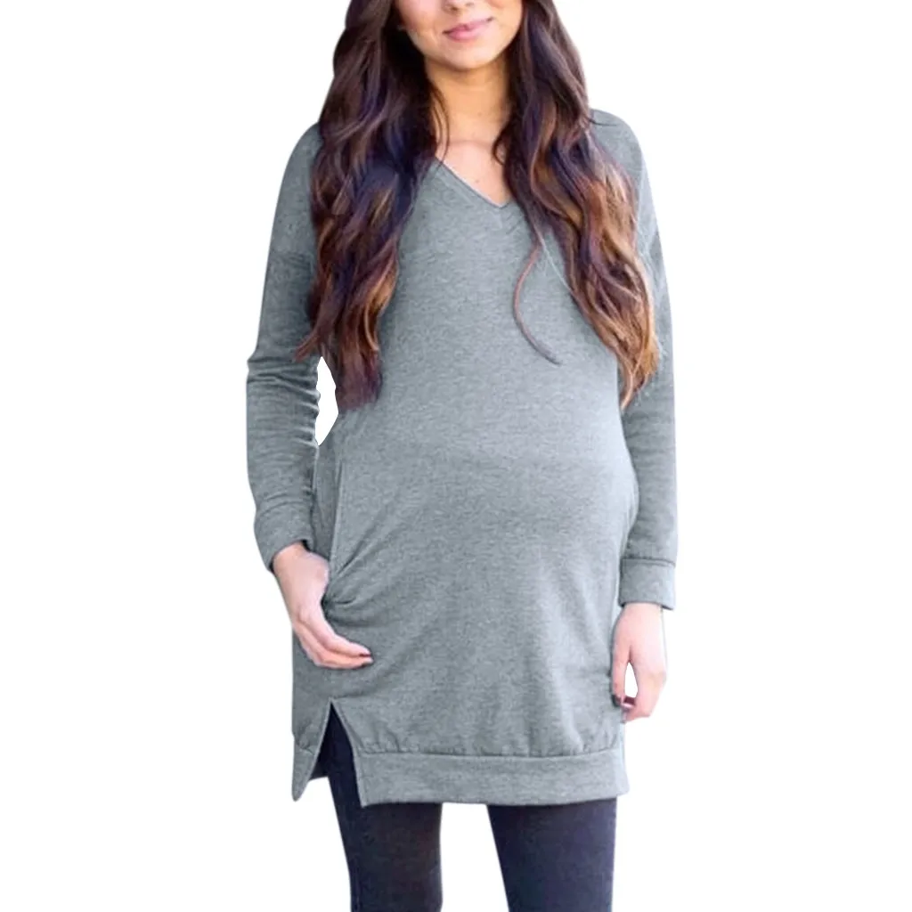 Женский свитер для беременных с v-образным вырезом и длинным рукавом