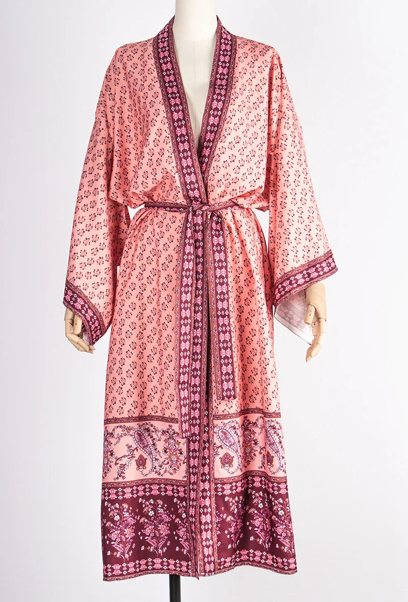 Robe,Fitshinling Kimono de plage style bohémien, cache maillot de bain, imprimé Floral, Long