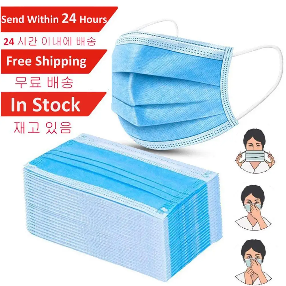 

Disposable Mouth Masks Face Mask 3-Ply Filtration Anti Flu Dust PM2.5 Non-woven Mask Face Mouth Masks Breathable Earloops Mask