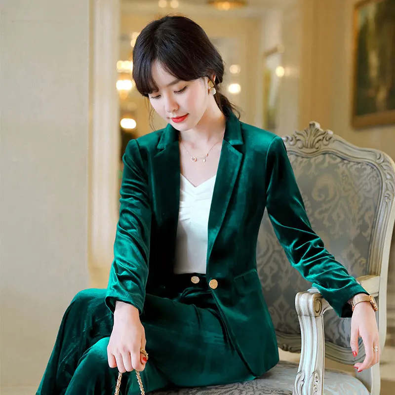 Forklaring Underskrift Editor Office Work Velvet Blazers British Luxury Women Double Breasted Velvet  Blazer Suit Green Blue Velvet Blazer Single Button Suit|Pant Suits| -  AliExpress