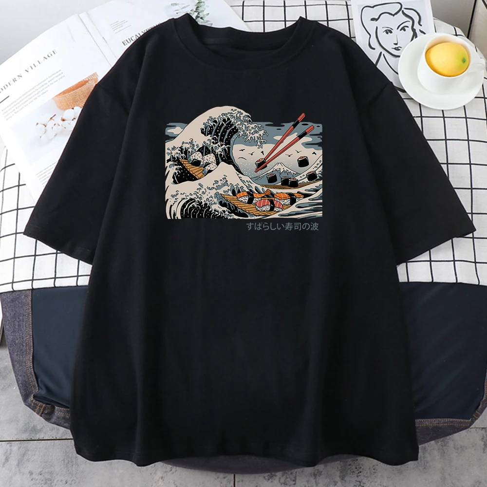 El gran Sushi de la historieta japonesa estilo hombres camisetas de moda de prendas de cuello redondo Harajuku de talla grande T camisa transpirable Tops