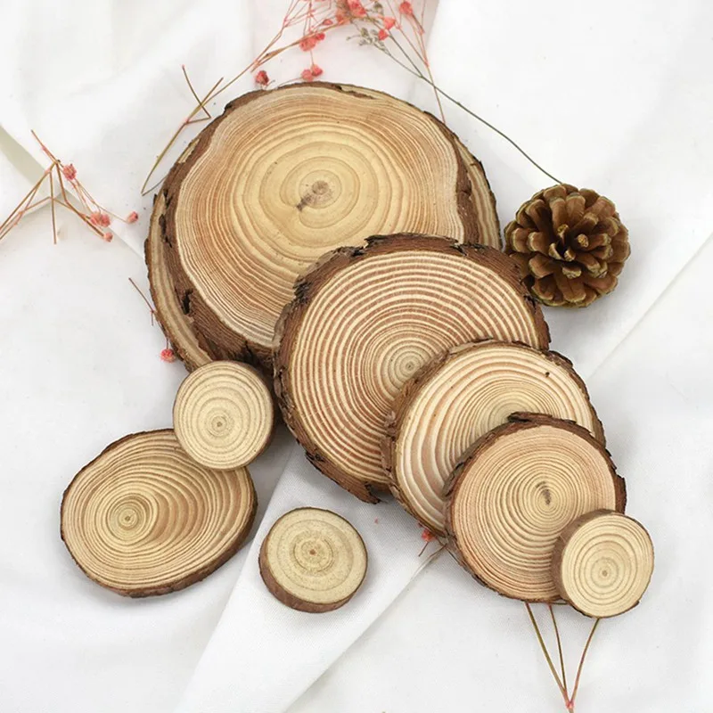 

Unfinished Natural Round Wood Slices Circles With Tree Bark Log Discs For DIY Crafts Wedding Party Decoration