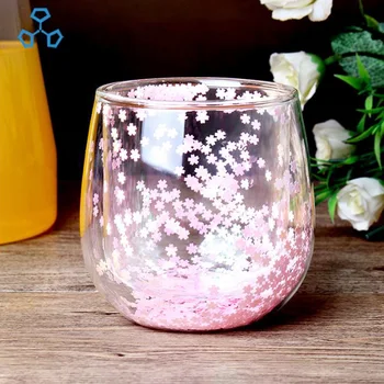 

Transparent Glass Coffee Cup Double Bottom Heat-resistant Glass Cup Creative Sky Star Sequins Cup Whiskey Beer Milk Mug