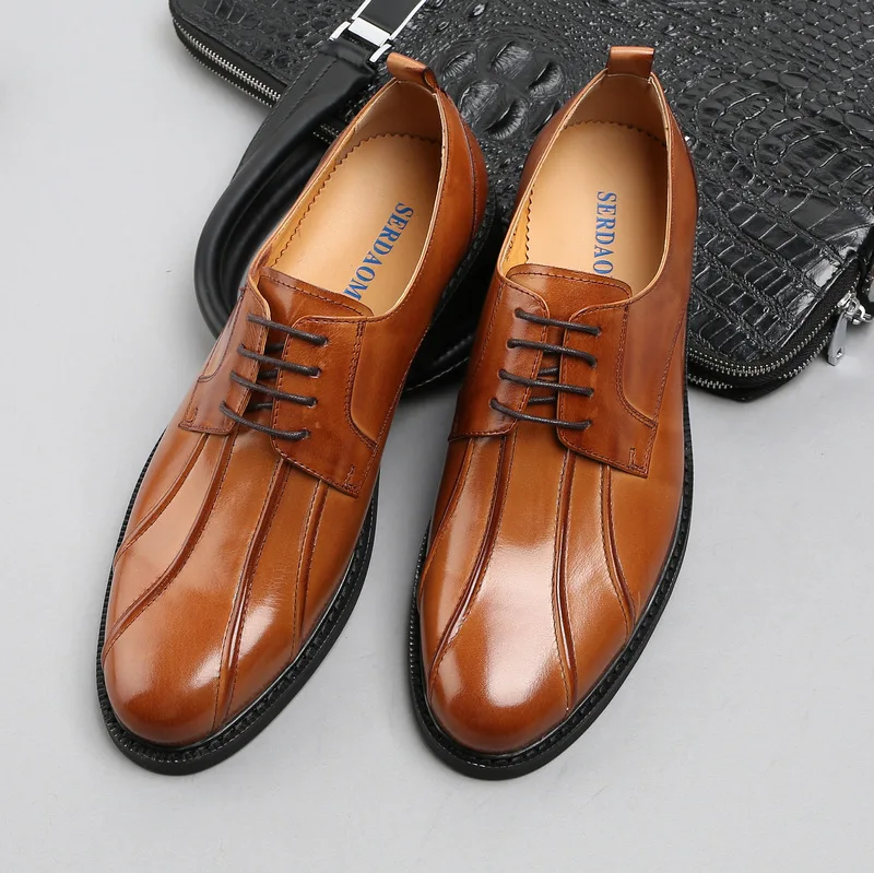 

Leather Shoes Round Toe Large Size Cowhide Business Dress Shoes Soft Leather Comfortable Zapatos De Hombre