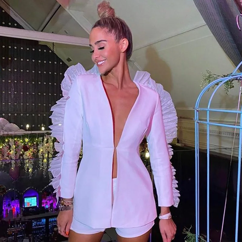 

SCK spring summer women's 2-piece set of Business suit unique lace cut fashion jacket slim shorts suit new Femme
