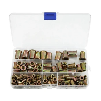 

120pcs M4 M5 M6 M8 M10 Zinc Plated Carbon Steel Rivet Nut Insert Flat Head Threaded Rivet Insert Nut Insert Cap Rivet Nut