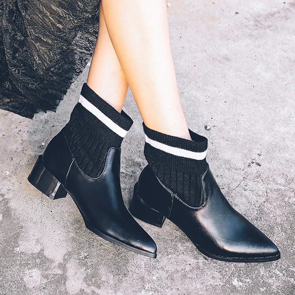 

New Women Pointed Toe Boots Arrival Casual Ladies Shoes Plus Size Autumn Winter Square High-Heeled Shoes Short Boot#3