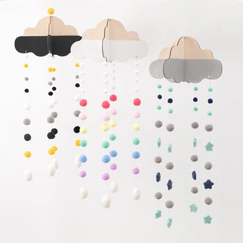 

Cloud Wooden Hair Ball Ornaments Baby Rattles Toys Newborn Baby Bed Bell Carousel Cribs Children Handmade Toy For 0-12 Months