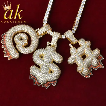 

Bubble Red color Drip Question Mark Dollar Sign Pendants & Necklaces Charms Cubic Zircon Men Women Hip Hop Jewelry