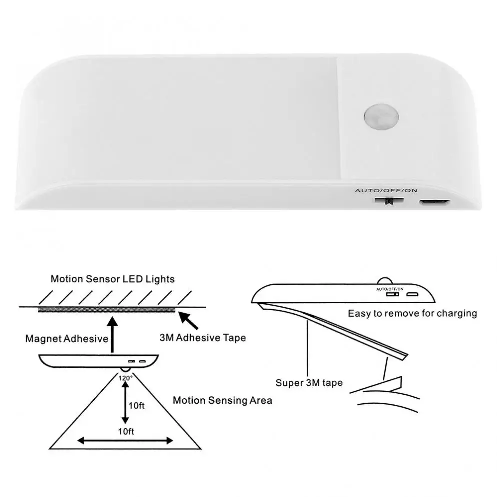 12 светодиодный USB Перезаряжаемый кухонный PIR датчик движения светодиодный светильник для спальни портативный беспроводной настенный светильник Ночной светильник Светодиодные лампы для дома