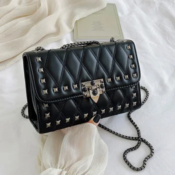 

2020 Fashion PU Leather Small Shoulder Simple Bags For Women 2020 Chain Rivet Lock Crossbody Bag Female Travel Mini Bags