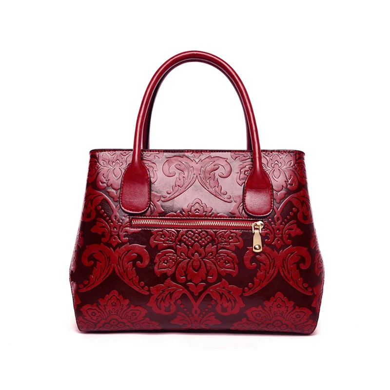 Роскошная сумка в этническом национальном стиле, женские сумки из тисненой кожи с объемным цветочным принтом, женская сумка через плечо, женская сумка-тоут красного цвета