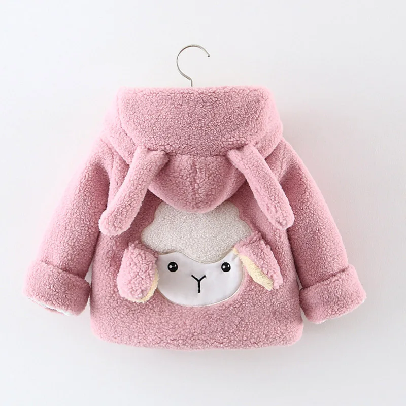 AF225 Pink Зимняя куртка для малышей; теплые куртки с капюшоном и рисунком овечки для маленьких девочек; милая детская повседневная верхняя одежда; пальто из плотного флиса - Цвет: AF225 Pink
