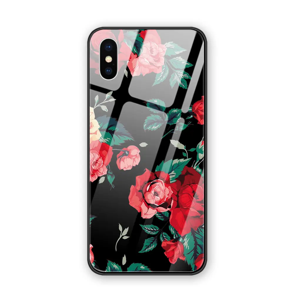 Романтический чехол из закаленного стекла для iphone XR X XS MAX 5 5S 6 6S 7 8 Plus 11 11ProMax Coque Funda - Цвет: 15