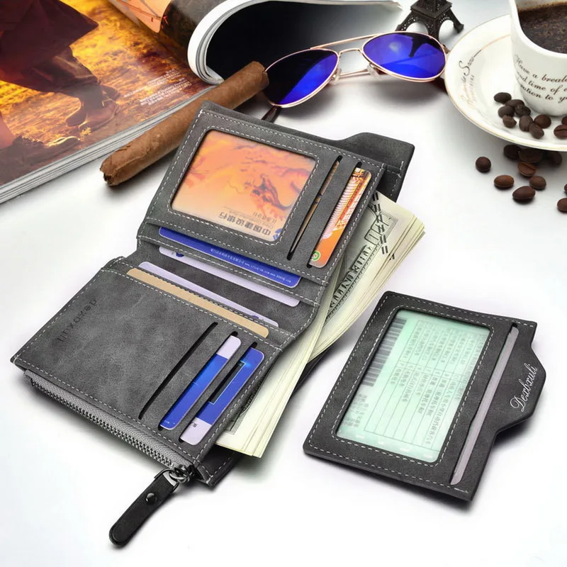 

Men's Wallet Multi-Card Slots Vertical Retro Zipper Driving License Wallet multi-function Card bag Card Case Coin Purse