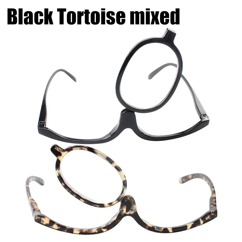 SOOLALA, 2 шт., 180 градусов, вращающийся макияж, очки для чтения, женские, косметические, складные, увеличительное, флип, очки для макияжа - Цвет оправы: Black Tortoise Mixed