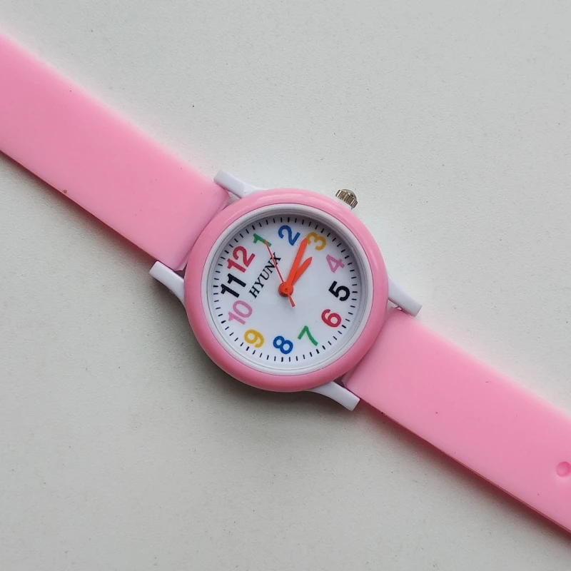 Новое поступление Детские Кварцевые часы силиконовый ремешок одноцветные цифровые часы для детей мальчиков и девочек Рождественский подарок электронные часы - Цвет: Розовый