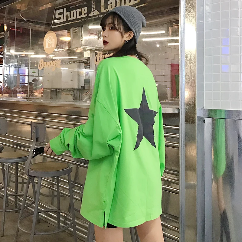 Женские футболки, топы, японские Kawaii, для девушек, Ulzzang, с принтом, светоотражающие, с длинным рукавом, футболка, женская, Harajuku, одежда для женщин