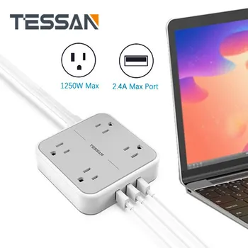 

4 Widely Spaced Outlet Multi Plug Extender with 3 USB Port 5ft Extension Cord