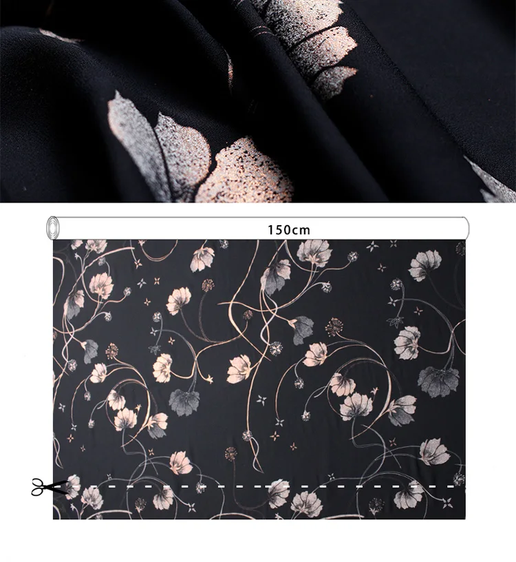 High-end custom black Bronzed Chiffon Fabric For Summer Dress,Width 150cm Breathable Clothing cloth For DIY Sewing NEW sale