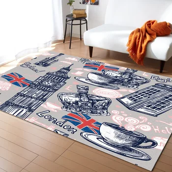 

Big Ben Coffee Union Jack Carpet Bedroom Room Bedside Blanket Rug for Living Room Cloakroom Carpet Bedroom Decor