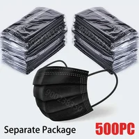 10/50/100/200/500pcs Mask Disposable Separate Package Black Face Masks Independent Packaging 3 Layer Ply safe Protective mask 1