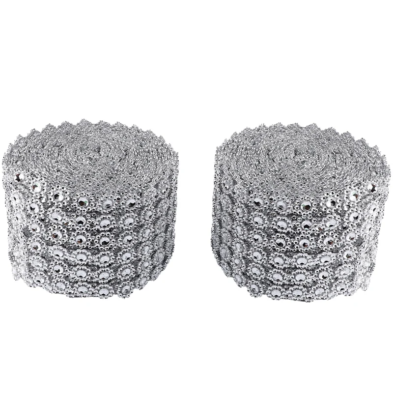 

Wedding Decoration Mesh Sunflower Diamond Mesh Bling Crystal Ribbon Wrap Rhinestone Wedding Cake Candle Decor 2Pcs