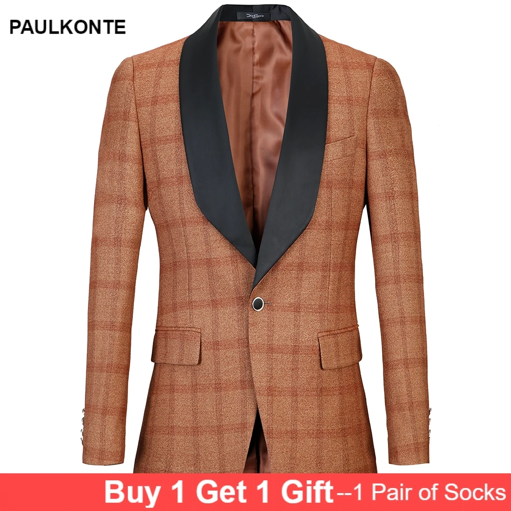 PAULKONTE Men Mostly Male Dress Jacket Slim Fit Male Blazer Luxury Brand Designer Plaid Suit Homens Suit Classic Men's Jacket PAULKONTE Men Mostly Male Dress Jacket Slim Fit Male Blazer Luxury Brand Designer Plaid Suit Homens Suit Classic Men's Jacket