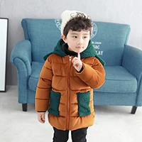 Children's Wear Winter Boys Thickened Mid-long Cotton Jacket kids clothes Outerwears Parkas Long Down Snow coat 308 - Color: Orange