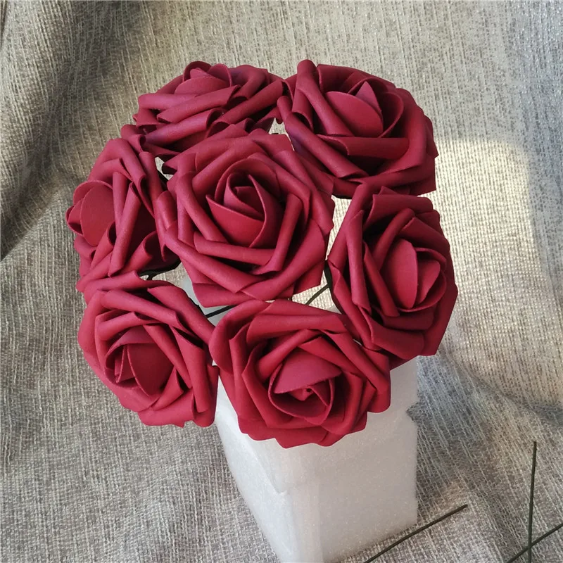 

Foam Roses Burgundy Wedding Flowers Dark Red Artificial Roses 100 Stems Fake Flower Bridal Bouquet Wedding Centerpieces LNPE025