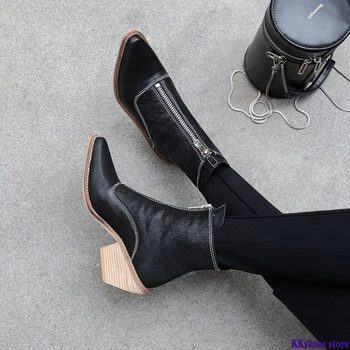 

Boots Cowboy Women Booties Fashion Pointed Toe Shoes Female Thick Heels Cuban Leather Shoes Ladies 2019 New Autumn
