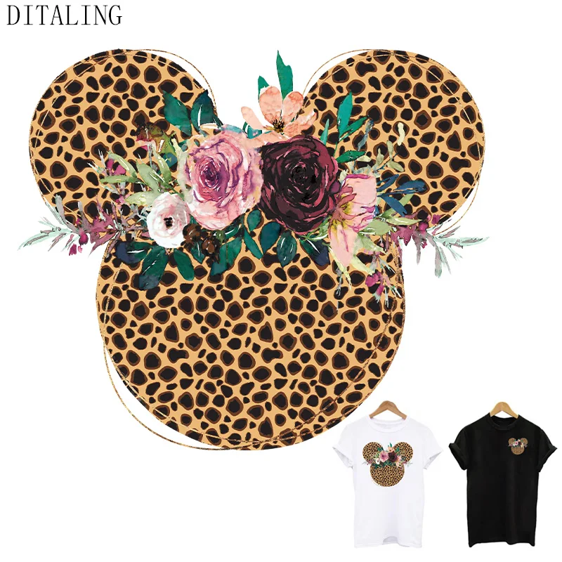Flower-Sticker T-Shirts Transfer-Patch Patch-On-Clothing Iron-On Print Leopard for Fashion