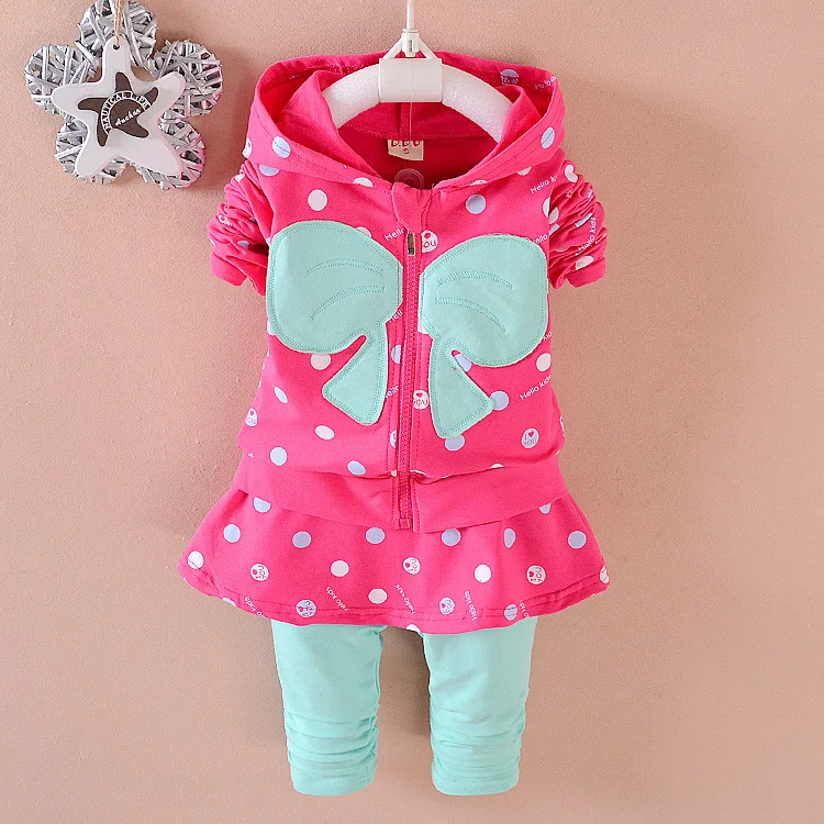 

Baby Girl Clothes Fashion Polka Dot Hooded Zipper Cardigan Jacket + Leggings Infant Clothing Kids Bebes Jogging Suits Tracksuits