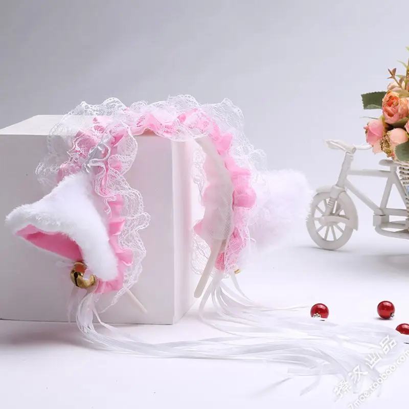 Cosplay&ware Women Ruffles Lace Headband Plush Cat Ears Ribbon Golden Bell Tassels Decor Lolita Cosplay Hair Hoop Lovely Pointed Fluffy -Zentai shop online H8d63309792ef411d8f9fff3c8eb7fb349.jpg