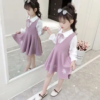 

2 pcs Girls Dress 2020 New Spring Casual Ruffles A-Line Striped Full Sleeve Kids Dress for 3T-7T Autumn Letter Vestido