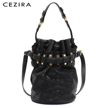 

CEZIRA PU Leather Messenger Bags For Women Designer Punk Bucket Shoulder Bags Ladies Large Matte Handbags Female Crossbody Bolsa
