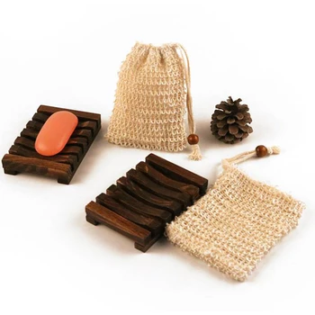 

Natural wood soap dish cotton and linen foaming net wood soap tray storage soap holder bathroom shower soap bubble bag