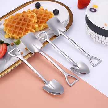 

304 Stainless Steel Spade Spoon Creative Retro Dessert Spoon Watermelon Spoon Tip Shovel Square Shovel Ice Cream Tip Spoon