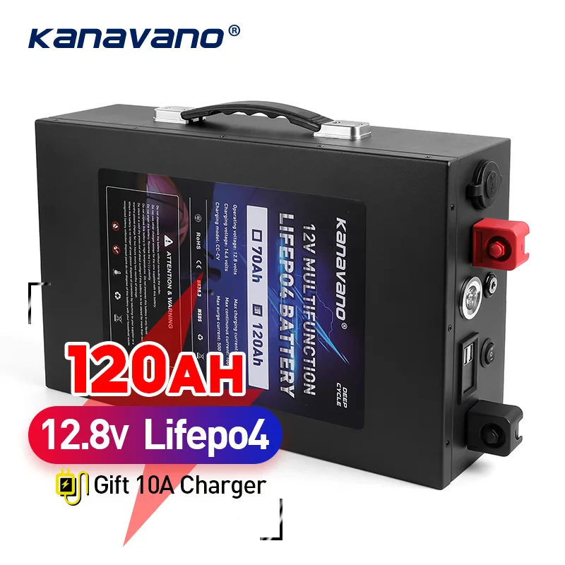 

12v120Ah Lithium Iron Phosphate LiFePO4 Deep Cycle Rechargeable Battery Pack Metal Outdoors Camping Travel with 10Acharger