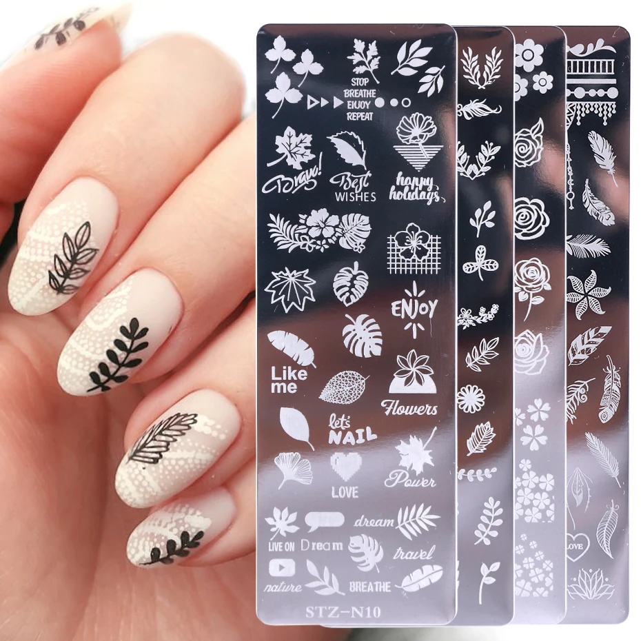 Spijsverteringsorgaan wol extase 1PC Bloemen Blad Nail Stamping Platen Geometrie French Nail Afdrukken  Stencils Nail Art Stempel Templates Manicure Gereedschap Stzn01-12