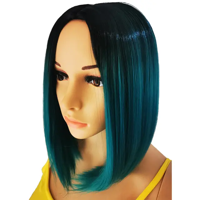 AIYEE Short Straight Brazilian Wig Synthetic Middle Part Hair Wigs Full Head for Black Women Heat Resistant Wig for Women Dark Green